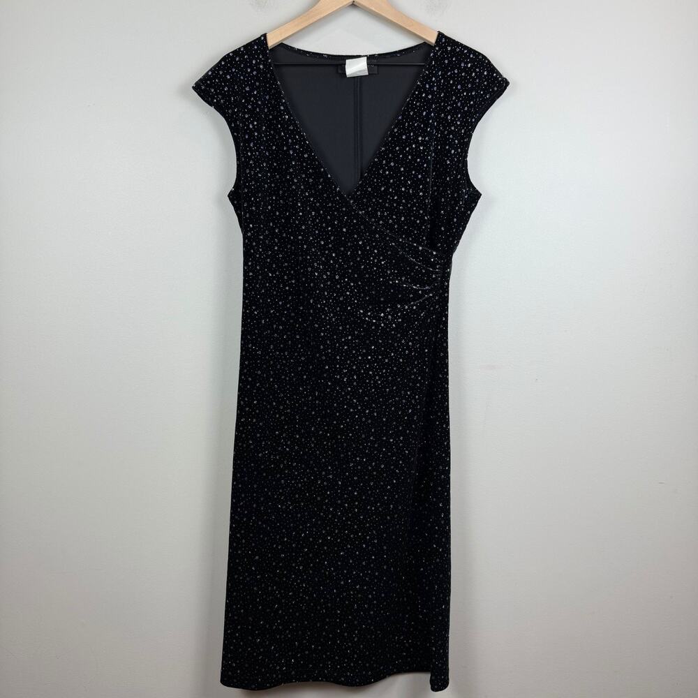 Vintage Connected‎ Apparel Midi Dress Womens 10 Black Sparkle V-Neck Whimsigoth